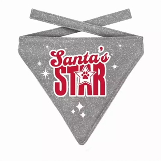Bandana Xmas Santa's Star Dog Silver S