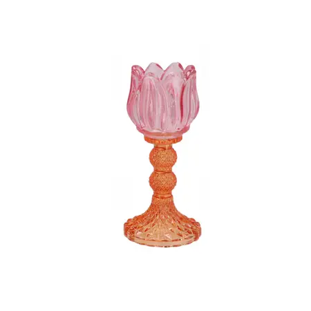 Bicolore Tulp Theelichthouder - Roze/Oranje