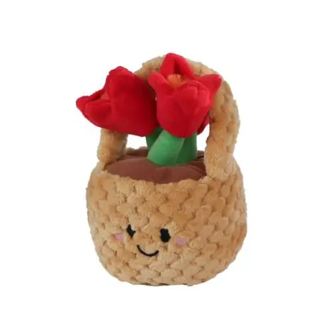 Bloemenmand Pluche 18cm - Rode Tulpen