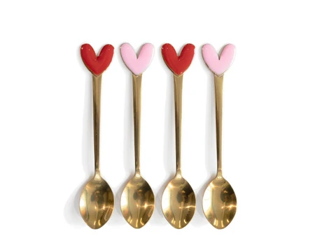 Blond Amsterdam Theelepels Even Bijkletsen Hartjes - set van 4 - afbeelding 1