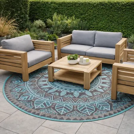 Buitenkleed D180cm Blauw/bruin/creme - Blommie's Lifestyle - afbeelding 2