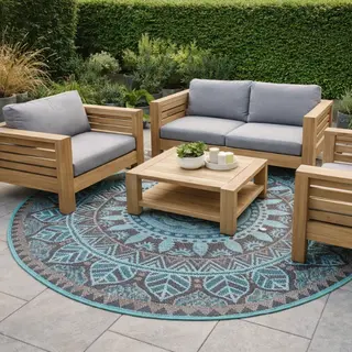 Buitenkleed D180cm Blauw/bruin/creme - Blommie's Lifestyle - afbeelding 2