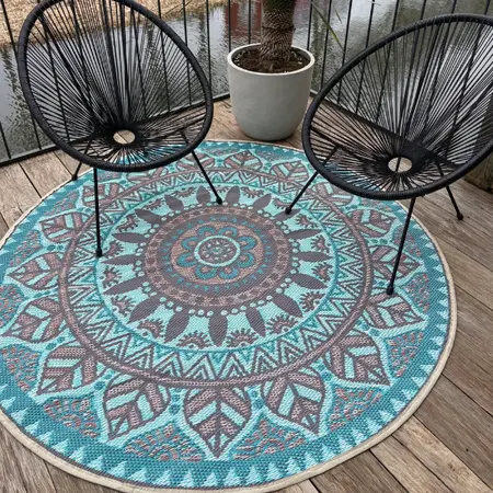 Buitenkleed D180cm Blauw/bruin/creme - Blommie's Lifestyle - afbeelding 3