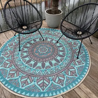 Buitenkleed D180cm Blauw/bruin/creme - Blommie's Lifestyle - afbeelding 3