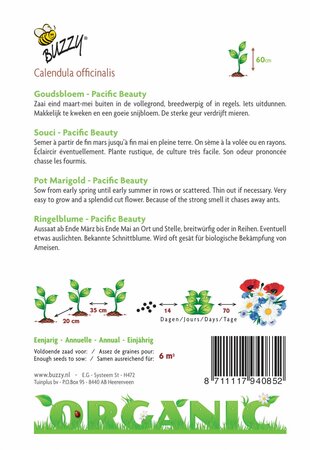 Buzzy® zaden - Organic Calendula, Goudsbloem Pacific Beauty (BIO) - afbeelding 4