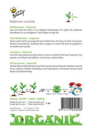 Buzzy® zaden - Organic Delphinium, Ridderspoor Imperial (BIO) - afbeelding 2