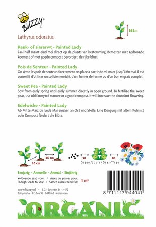 Buzzy® zaden - Organic Lathyrus, Reuk- of siererwt Painted Lady(BIO) - afbeelding 2