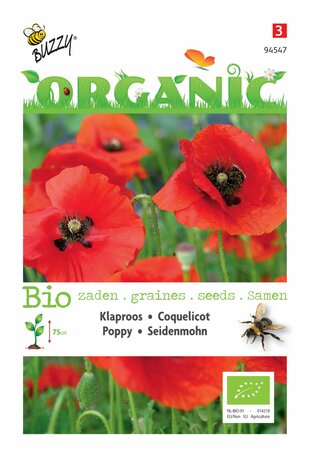 Buzzy® zaden - Organic Papaver, Klaproos Rood  (BIO) - afbeelding 1