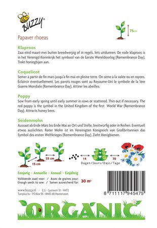 Buzzy® zaden - Organic Papaver, Klaproos Rood  (BIO) - afbeelding 2