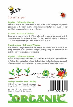 Buzzy® zaden - Organic Paprika California Wonder  (BIO) - afbeelding 2