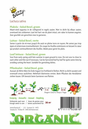 Buzzy® zaden - Organic Pluksla Salad Bowl, groen  (BIO) - afbeelding 2