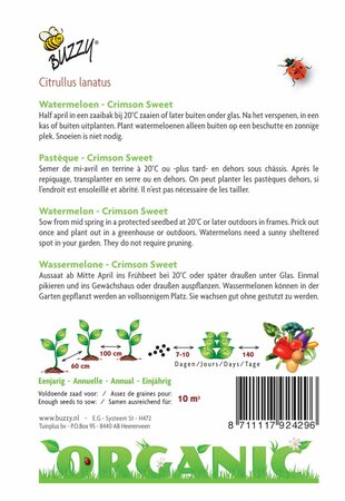 Buzzy® zaden - Organic Watermeloen Crimson Sweet (BIO) - afbeelding 2