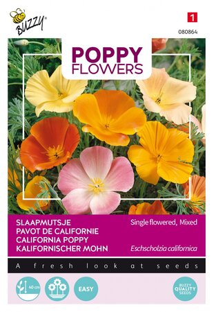 Buzzy® zaden - Poppy Flowers, Californische Slaapmutsjes - afbeelding 3