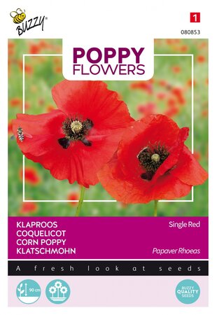 Buzzy® zaden - Poppy Flowers, Klaproos Rhoeas Rood - afbeelding 3
