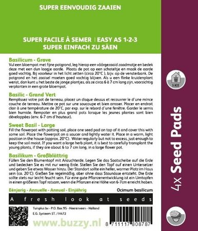 Buzzy® zaden - Seedpads Basilicum 4x 8cm - afbeelding 4