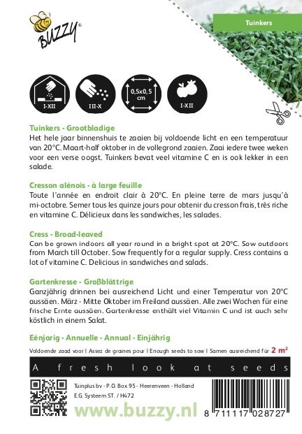 Buzzy® zaden - Tuinkers Grootbladige - afbeelding 2