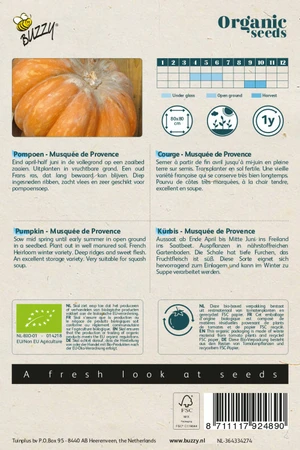 Buzzy® zaden - Organic Eetbare Pompoen Musquée de Provence  (BIO) - afbeelding 2