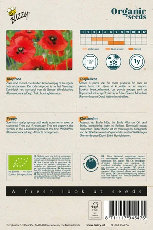 Buzzy® zaden - Organic Papaver, Klaproos Rood  (BIO) - afbeelding 2