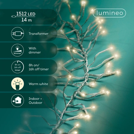 Clusterverlichting - Lumineo - Snoer Transparant - 1512 lampjes warm wit - afbeelding 2