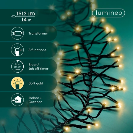 Clusterverlichting Twinkle - Lumineo - 1512 lampjes soft gold - afbeelding 3