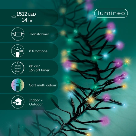 Clusterverlichting Twinkle - Lumineo - 1512 lampjes soft multi color - afbeelding 2