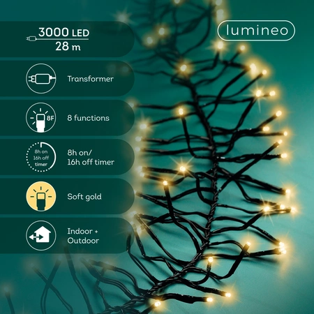 Clusterverlichting Twinkle - Lumineo - 3000 lampjes soft gold - afbeelding 3