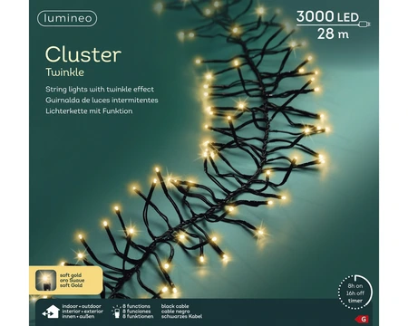 Clusterverlichting Twinkle - Lumineo - 3000 lampjes soft gold - afbeelding 6