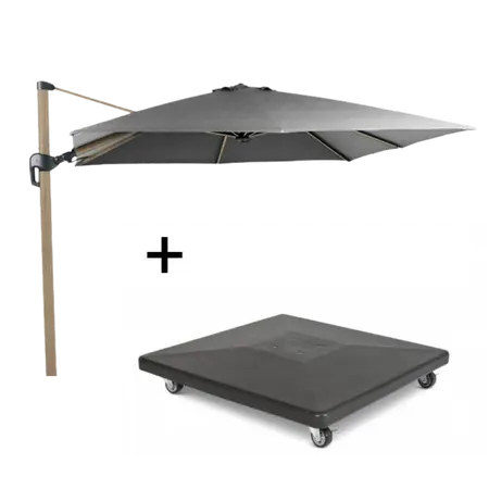 Combideal: Parasol Duraflex Tierra Outdoor- 300 cm vierkant lichtgrijs/woodlook + parasolvoet 90kg