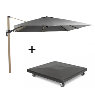Combideal: Parasol Duraflex Tierra Outdoor- 300 cm vierkant lichtgrijs/woodlook + parasolvoet 90kg