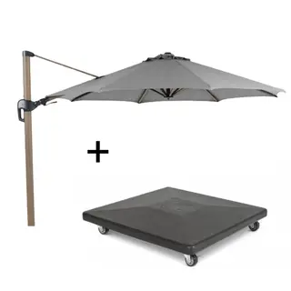 Combideal: Parasol Duraflex Tierra Outdoor - Ø 350 cm rond Lichtgrijs/woodlook + parasolvoet 90kg