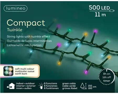 Compact LED Lights Twinkle - Lumineo - 500 lampjes Soft Multi colour - afbeelding 5