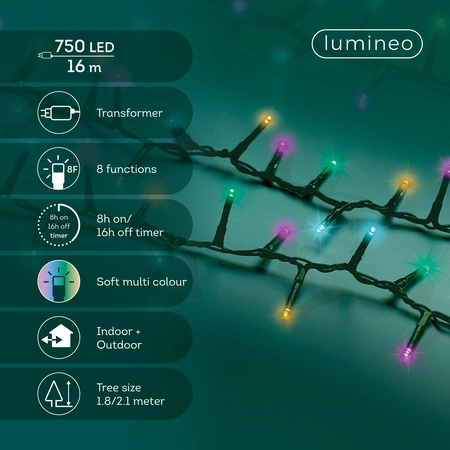 Compact LED Lights Twinkle - Lumineo - 750 lampjes Soft Multicolor - afbeelding 3