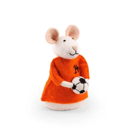 Decoratiemuis met Voetbal Vilt - Handgemaakte Fairtrade Decoratie - afbeelding 1