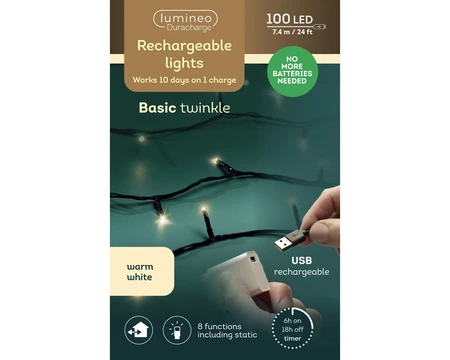 Duracharge Basic Twinkle - 100 LED Warm Wit (USB oplaadbaar) - afbeelding 6