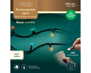 Duracharge Basic Twinkle - 200 LED Multi Colour (USB oplaadbaar) - afbeelding 5