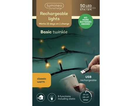 Duracharge Basic Twinkle - 50 LED Klassiek Warm (USB oplaadbaar) - afbeelding 6