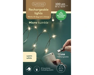 Duracharge Micro Led Twinkle - 100 LED Warm Wit (USB oplaadbaar)