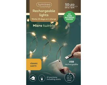 Duracharge Micro Led Twinkle - 50 LED Klassiek Warm (USB oplaadbaar)