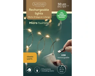 Duracharge Micro Led Twinkle - 50 LED Klassiek Warm (USB oplaadbaar)
