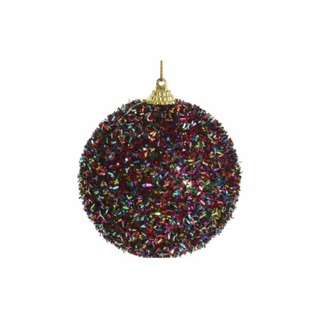 Kerstbal Paars Met Tinsels 10cm - set van 3 stuks - afbeelding 1