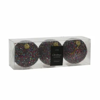 Kerstbal Paars Met Tinsels 10cm - set van 3 stuks - afbeelding 2