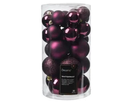 Kerstballen Donker Mauve - Kunststof - Set van 30 stuks - afbeelding 1