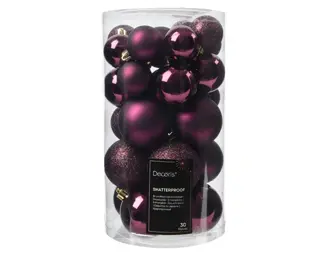 Kerstballen Donker Mauve - Kunststof - Set van 30 stuks - afbeelding 2