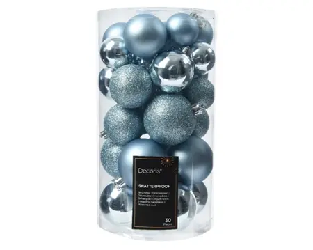 Kerstballen IJsblauw - Kunststof - Set van 30 stuks