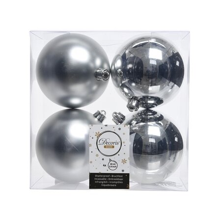 Kerstballen plastic glans-mat zilver 10 cm
