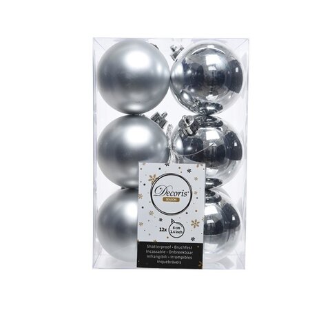 Kerstballen plastic glans-mat zilver 6 cm