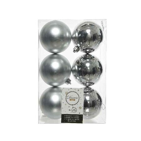 Kerstballen plastic glans-mat zilver 8 cm