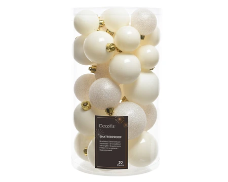 Kerstballen Wolwit - Kunststof - Set van 30 stuks - afbeelding 1
