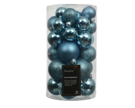 Kerstballen Folk Blue - Kunststof - Set van 30 stuks - afbeelding 1