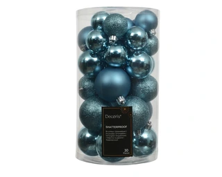 Kerstballen Folk Blue - Kunststof - Set van 30 stuks - afbeelding 1